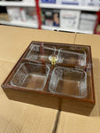 WOODEN DRY FRUIT 4 PORTION TRAY WITH GLASS BOWL