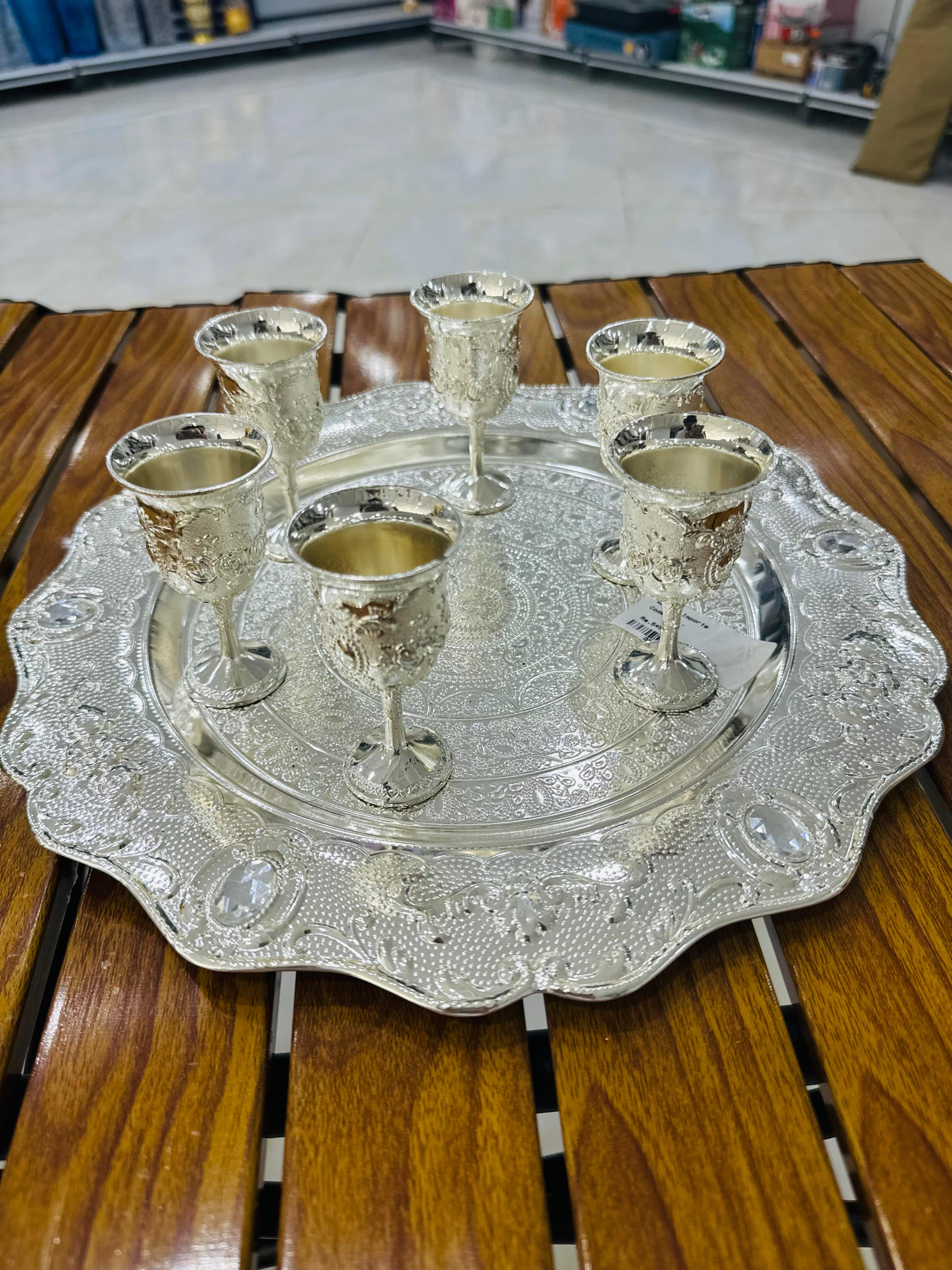 Premium Quality Metal Qahwa Set with Tray